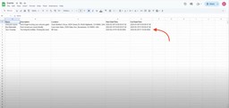 Spreadsheet view showing synced data from Airtable Records to Sheets automation.