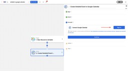 Sign into your Google Calendar account to allow access for automation