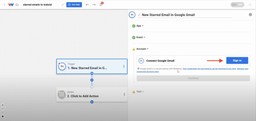 Connecting your Gmail account by signing in to authorize the New Starred Email trigger in Workload.
