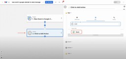 Selecting Slack as the action app to post messages when new calendar events are created.