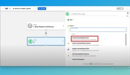 Select the action event &quot;Create Spreadsheet Row&quot; in DrChrono.