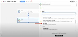 Set the action app and event.