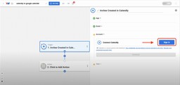 Editor view of Workload platform with red arrow pointing to the Sign in button to connect a Calendly account.