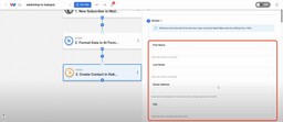 Map the data from the prior steps that you want to use in the Create Contact action in HubSpot.