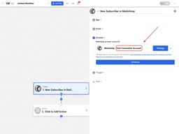 View the connected Mailchimp account listed in your workflow’s Account dropdown.