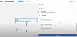 Moving on to the next step after a successful test of the Google Tasks trigger