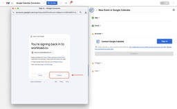 Confirm your sign-in to allow Workload to access Google Calendar.