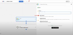 Selecting &quot;New Record&quot; as the event to start the Airtable Records to Sheets automation.