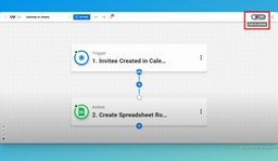 Activate your new Calendly Invite Logging workflow by clicking the on/off toggle.