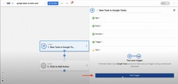 Running a test trigger in Workload for Google Tasks.