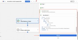 Successful test response showing Slack mention details captured by Workload.