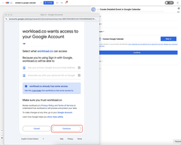 Finalize OAuth access to turn Airtable records into Google Calendar Events by clicking Continue