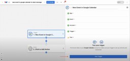 Running a test trigger to pull recent Google Calendar event data into Workload.