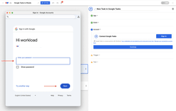 Typing in Google account password to finalize the app connection