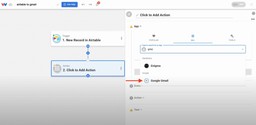 Selecting Gmail as the action app in Workload to Send Gmails from Airtable