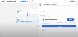Connecting a Google Tasks account in Workload before continuing the automation setup.
