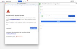 Clicking Go to workload.co to complete Google Sheets authorization for tracking Zettle purchases automatically