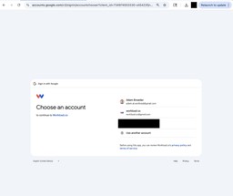 Google account selection screen displaying multiple account options for signing in to Workload. (key phrase: “Google SSO for Workload login”)