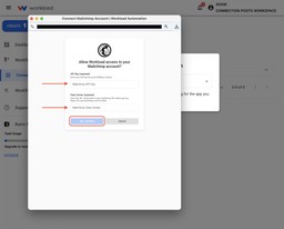 Enter your Mailchimp API Key and Data Center to connect Mailchimp to Workload.