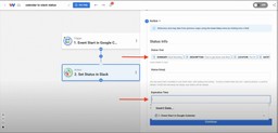 Map the fields of the Status Info to customize your Slack status.