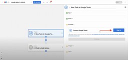 Connecting your Google account to authorize Google Tasks as the trigger in a Workload automation.