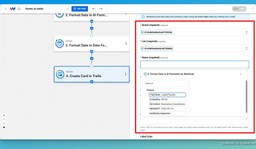 Map the data from the formatting steps that you want to use to create the card in Trello.