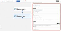 Map fields from Google Tasks to Trello (name, description, start date) to Create Trello Cards from Google Tasks.