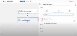 Selecting Google Sheets as the action app in the automation
