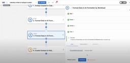 Confirm the phone formatting setup and move to the HubSpot action step.