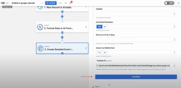 Click “Continue” after selecting your Google Calendar ID to finalize the Airtable Records to Sheets event details setup.