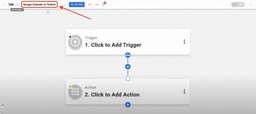 Editor view of Workload platform with red arrow pointing to name box. Click in the box to name your Google Calendar Todoist Task Sync workflow.