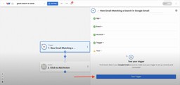 Editor view of Workload dashboard with a red arrow pointing to the &quot;Test Trigger&quot; button at the bottom.