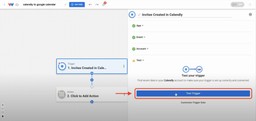 Editor view of Workload platform with red arrow pointing to the Test Trigger button.