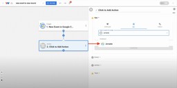 Typing 'Airtable' to select it as the action app in Workload