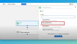 Select the Google Sheets app for the trigger and then choose the trigger event &quot;New Spreadsheet Row.&quot;