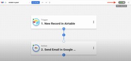 Final step to toggle on the workflow that sends automated Gmail messages from Airtable