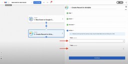 Choosing Airtable base and table for storing calendar event records