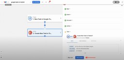 Testing the Todoist action step to verify that task data—like content, due date, and project ID—is correctly sent from Google Tasks in Workload.