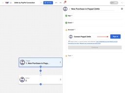 In a workflow step, click Sign in under Account to Link Zettle by PayPal.