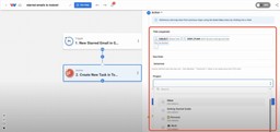 Mapping email subject, body, due date, and project fields to create a new Todoist task.