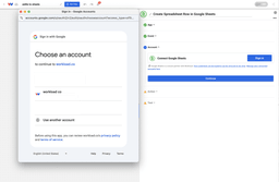 Selecting a Google account to connect Google Sheets for use in the Zettle automation