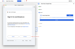 Sign-in screen confirming Google Tasks access for the workflow