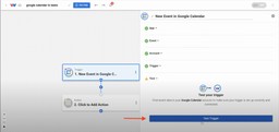 Testing the Google Calendar trigger in Workload to retrieve event data.