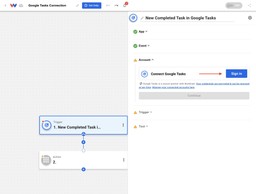 Sign in prompt to Connect Google Tasks to Workload from a workflow step.