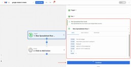 Successful trigger test showing sample spreadsheet row data in Workload.
