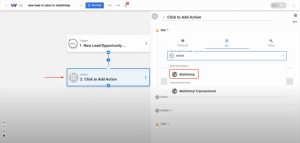 Selecting Mailchimp as the action app for automation.