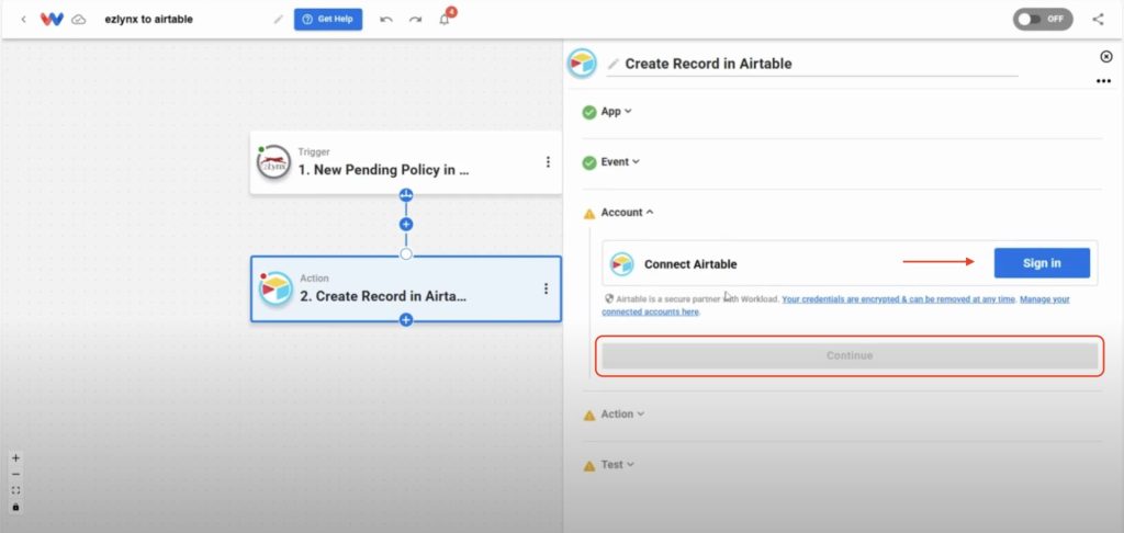 Sign in to your Airtable account to connect it with Workload.