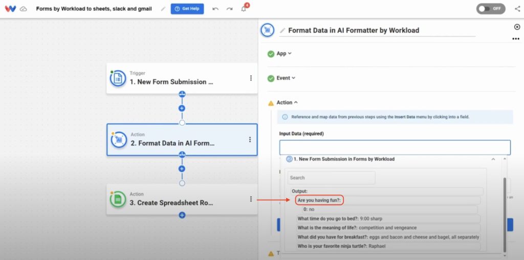 Input the data you want to send to the formatter from the previous form submission step.