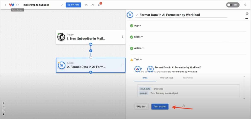 Test the Format Data action.