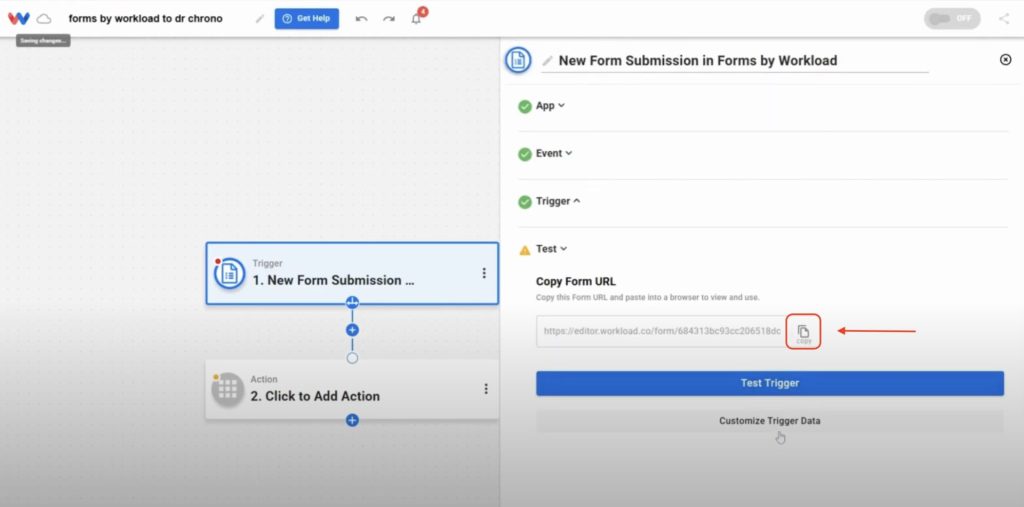 Copy the form’s public URL to use in your automation to Create Patient Intake Forms.